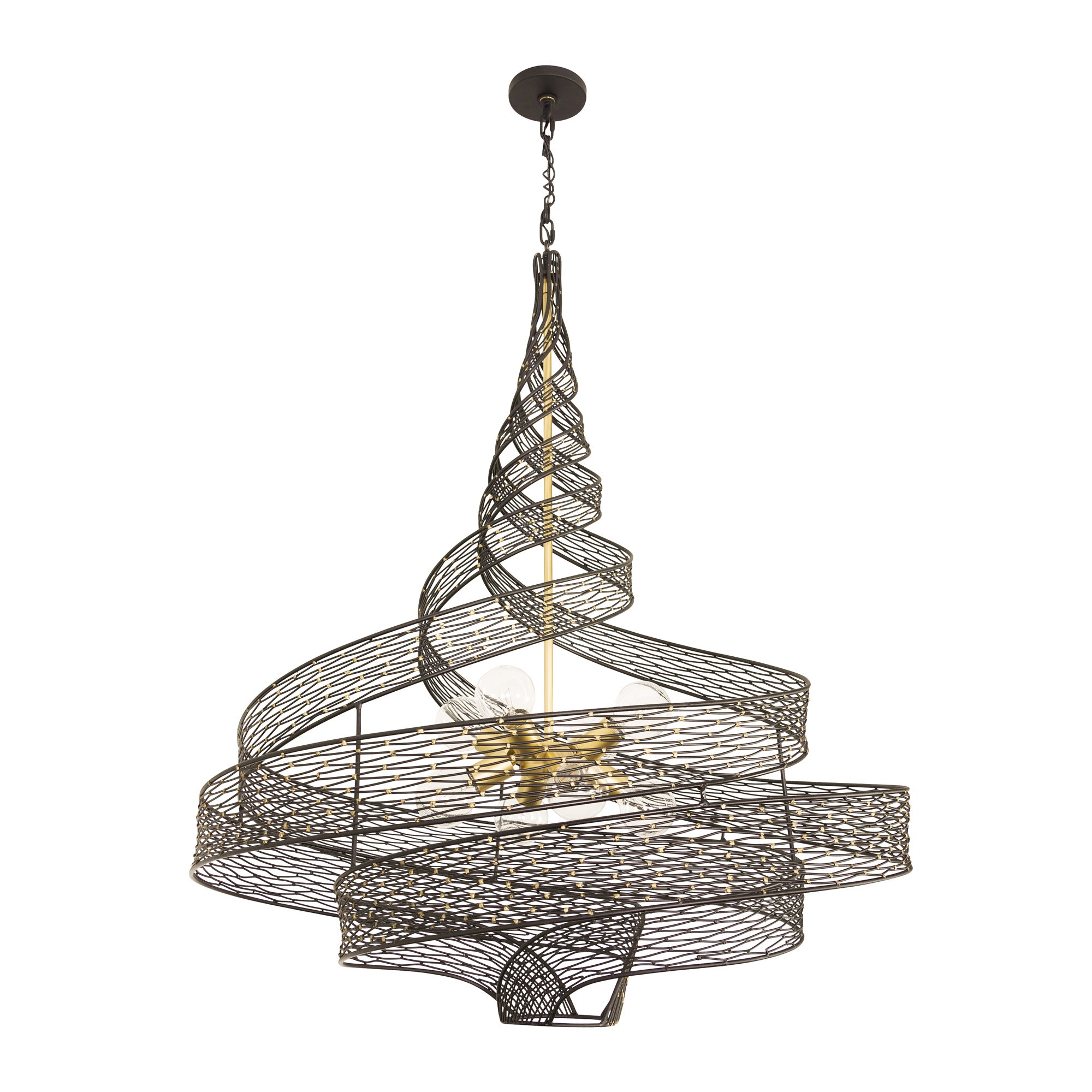 Flow 8-Light Twist Pendant - Matte Black/French Gold