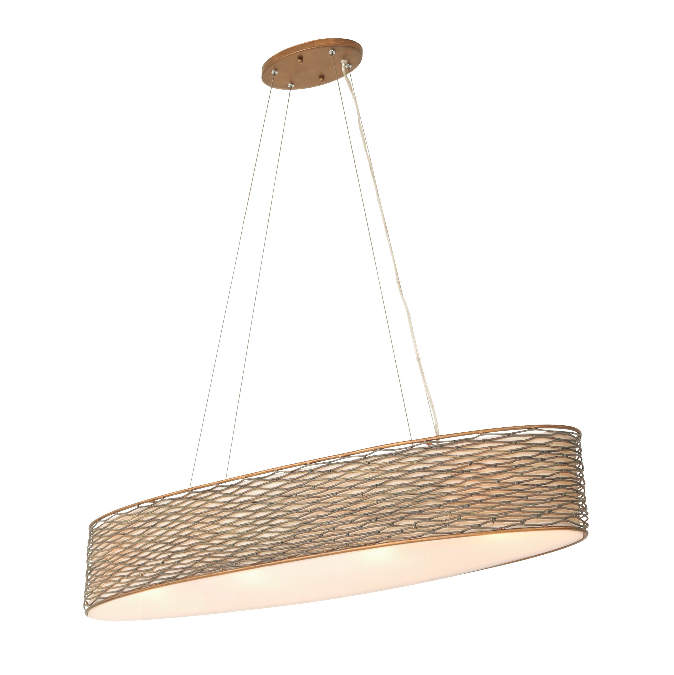 Flow 4-Light Oval Linear Pendant w/Fabric Shade - Hammered Ore