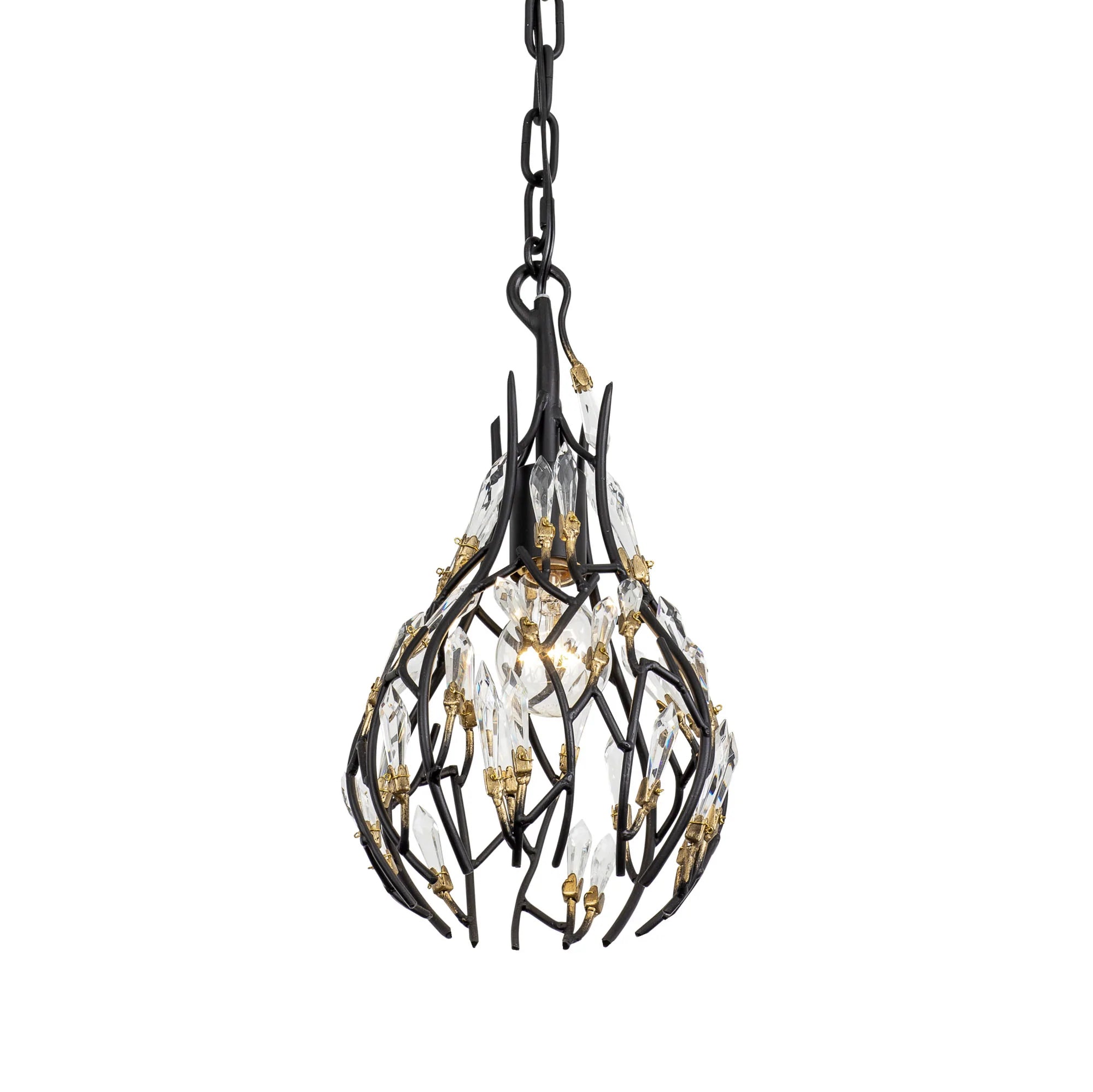 Bask 1-Light Crystal Mini Pendant - Matte Black/French Gold