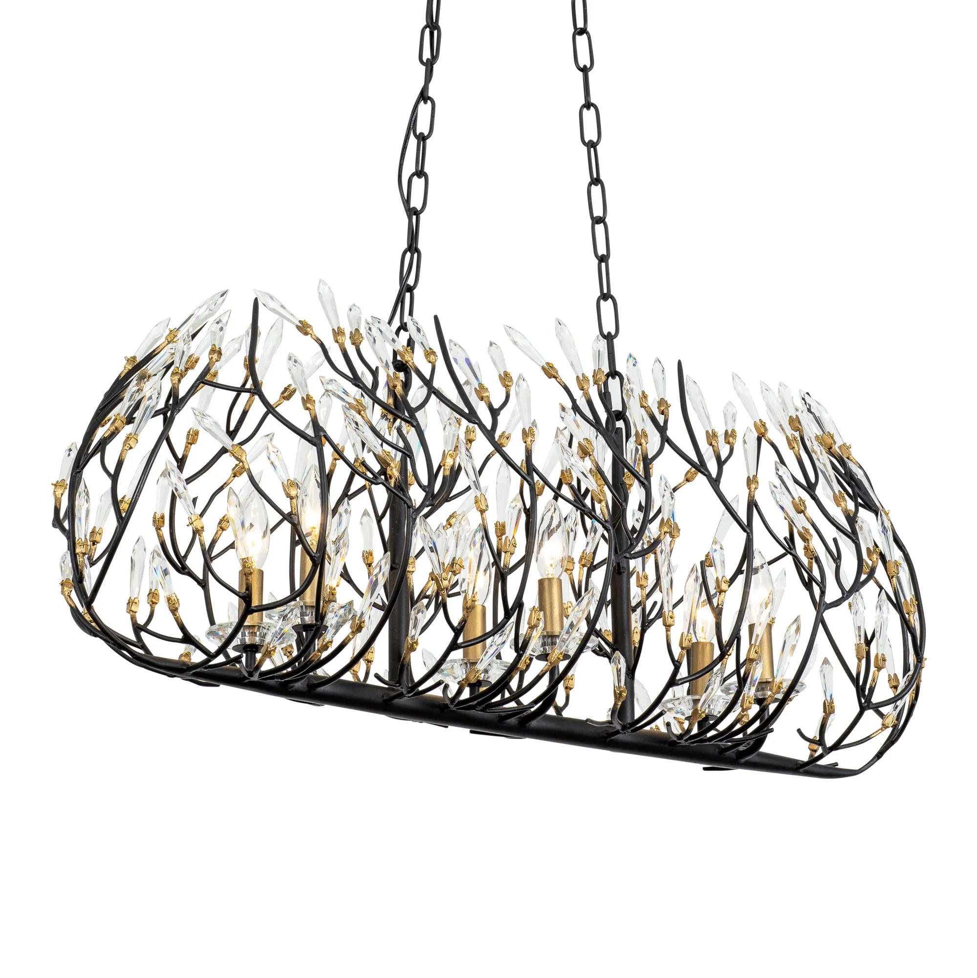 Bask 6-Light Crystal Linear Pendant - Matte Black/French Gold