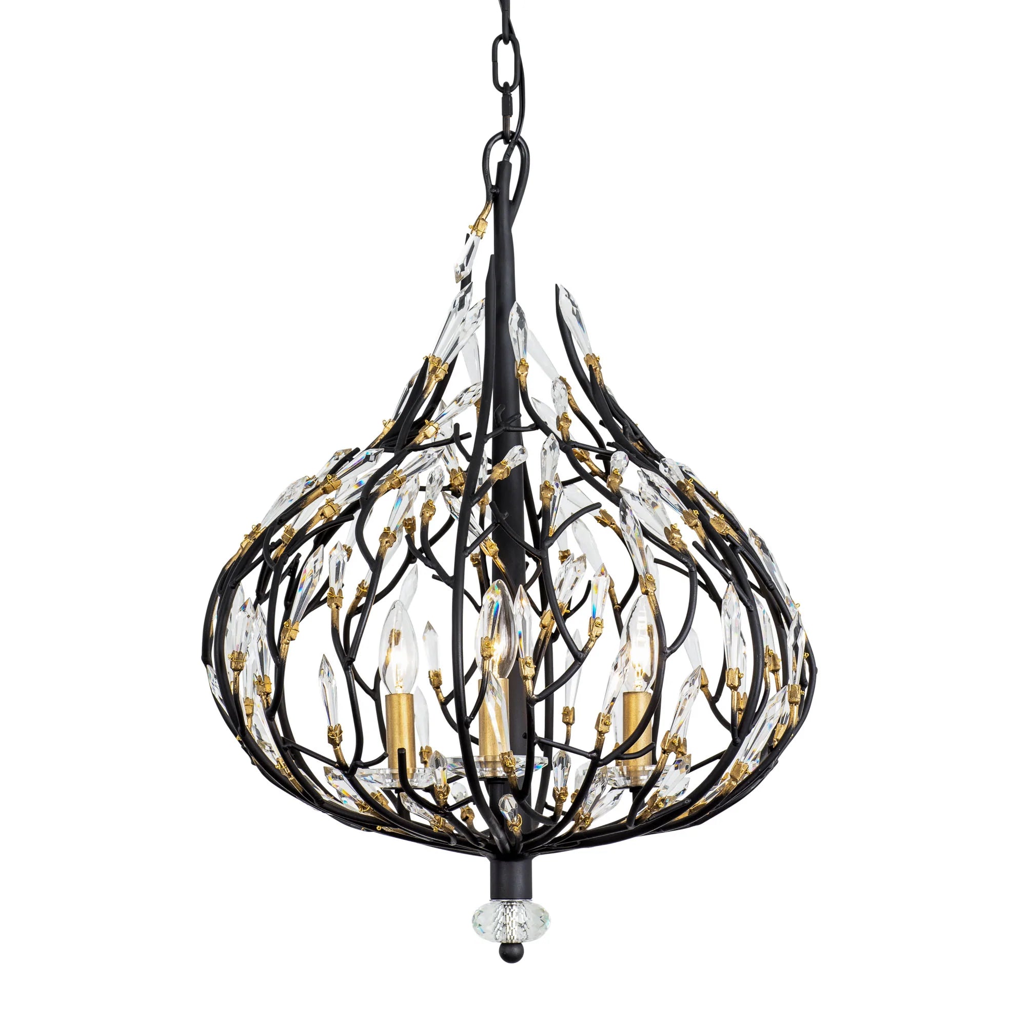 Bask 3-Light Crystal Pendant - Matte Black/French Gold