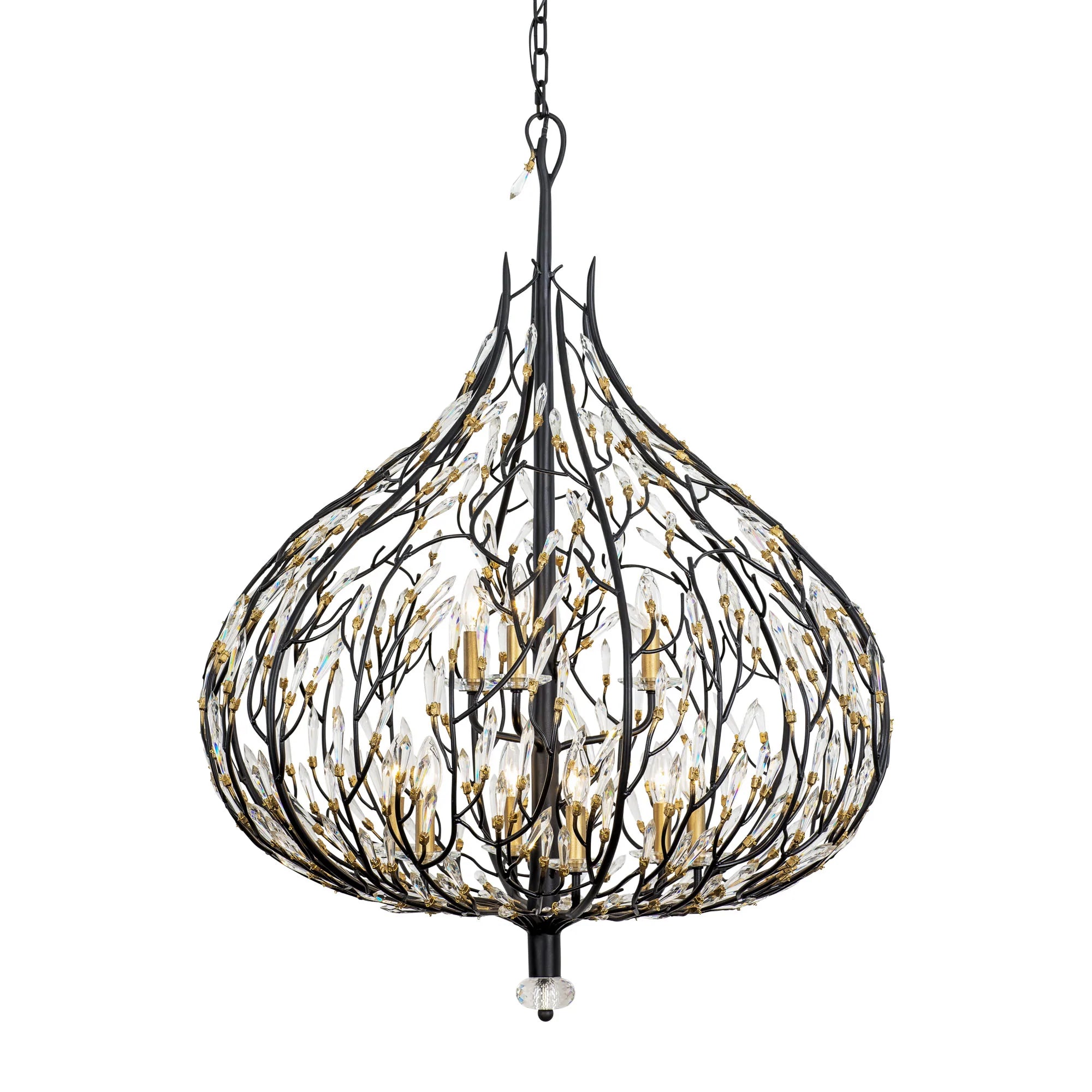 Bask 9-Light Crystal Pendant - Matte Black/French Gold