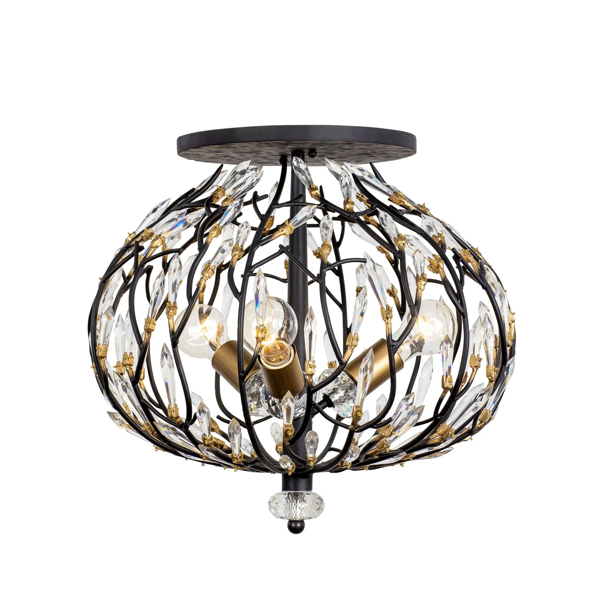 Bask 3-Light Crystal Semi-Flush - Matte Black/French Gold