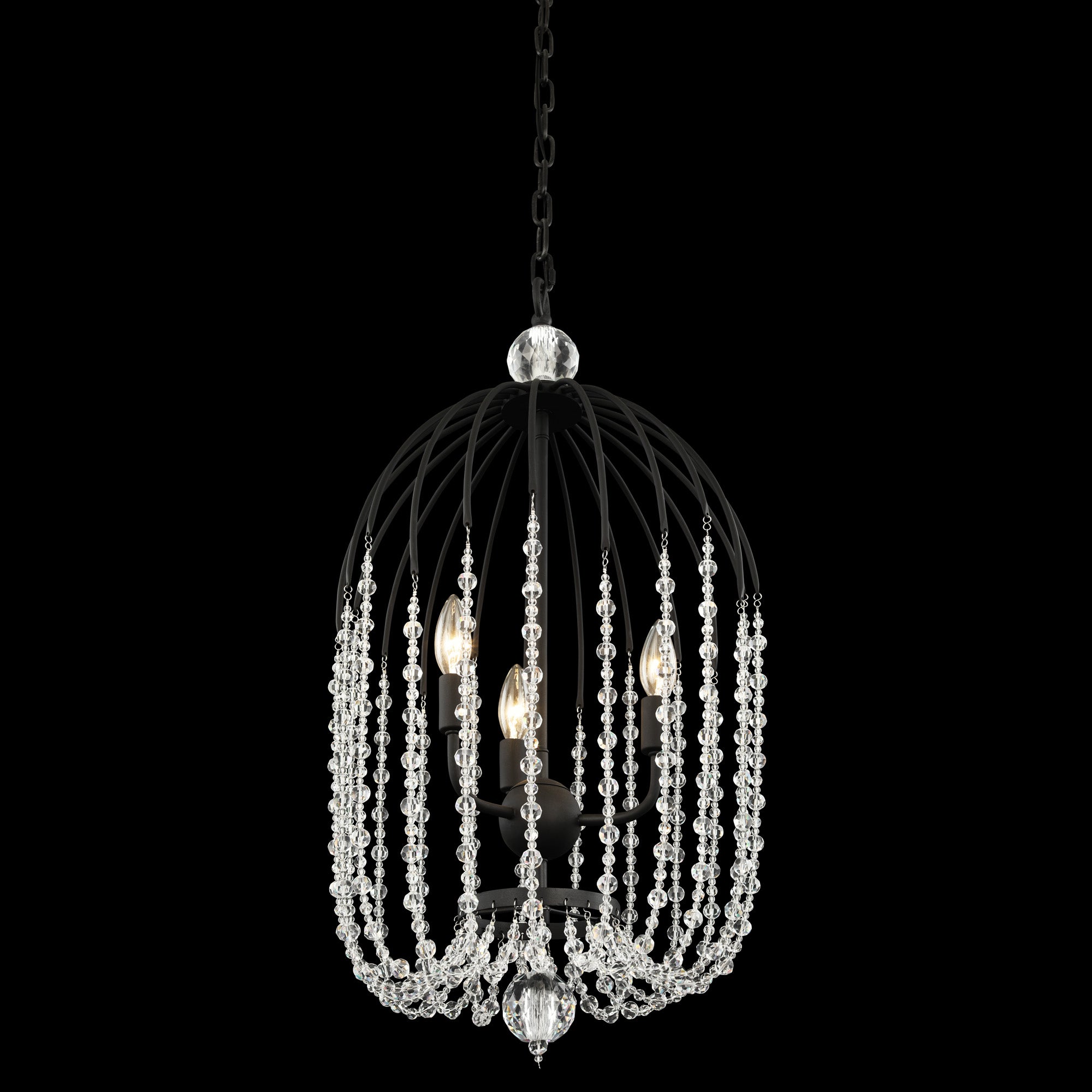 Voliere 3-Light Crystal Tall Pendant - Matte Black