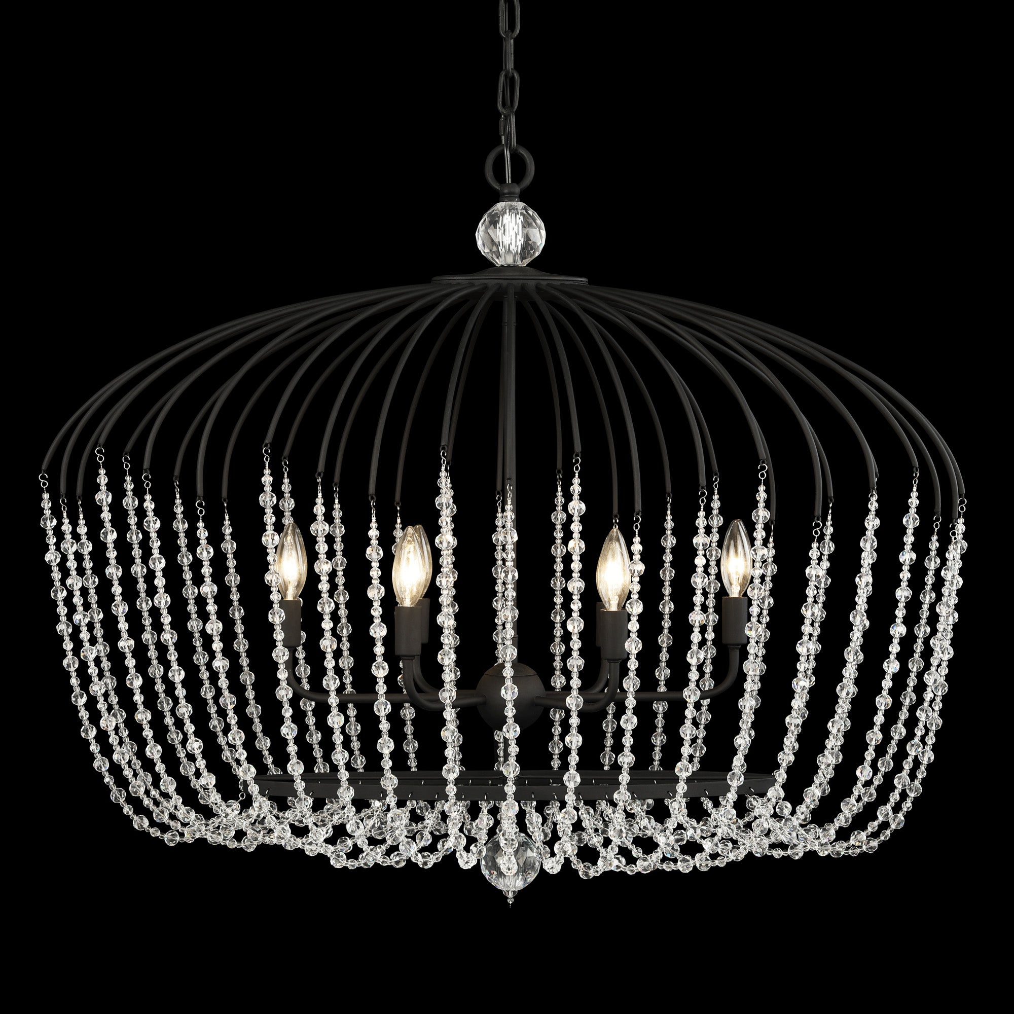 Voliere 6-Light Crystal Oval Pendant - Matte Black