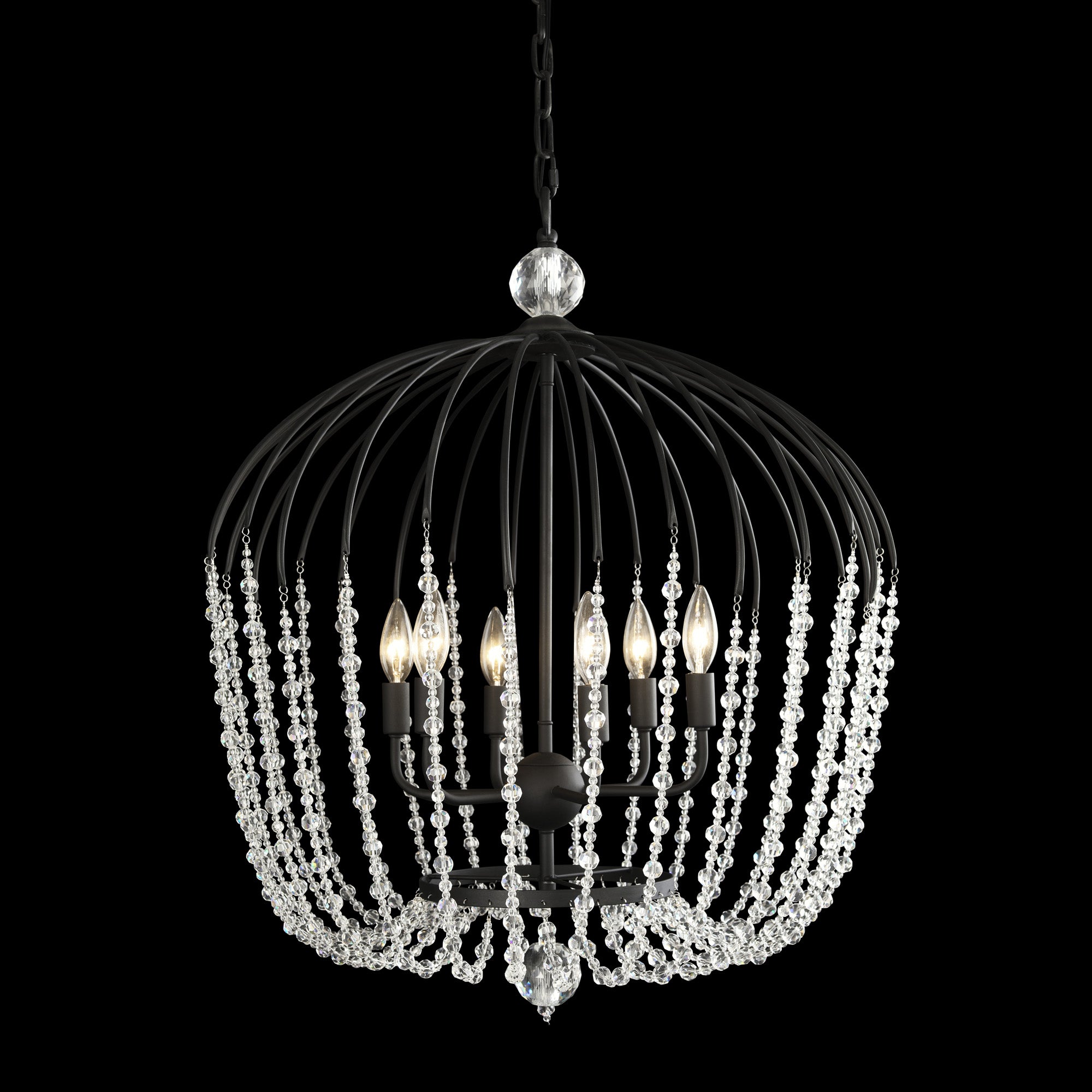 Voliere 6-Light Crystal Tall Pendant - Matte Black