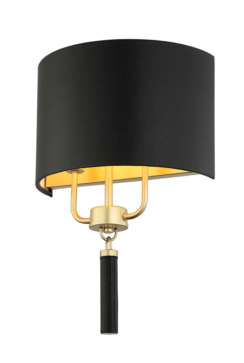 Secret Agent 368W02GOB 2-Light Wall Sconce - Painted Gold/Black Leather