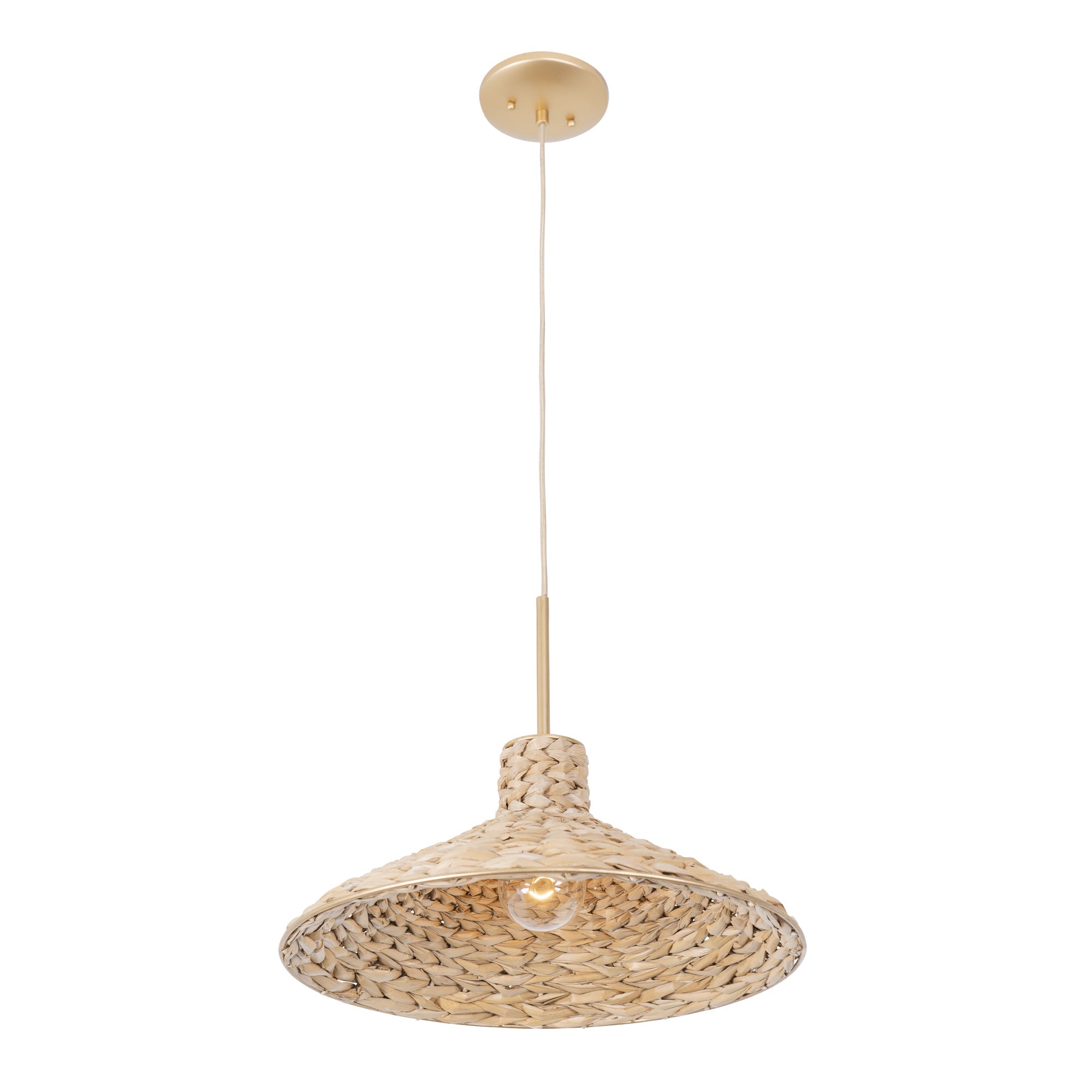 Hilton Head 502P01MFGN 1-Light Medium Pendant Light - French Gold/Natural Seagrass