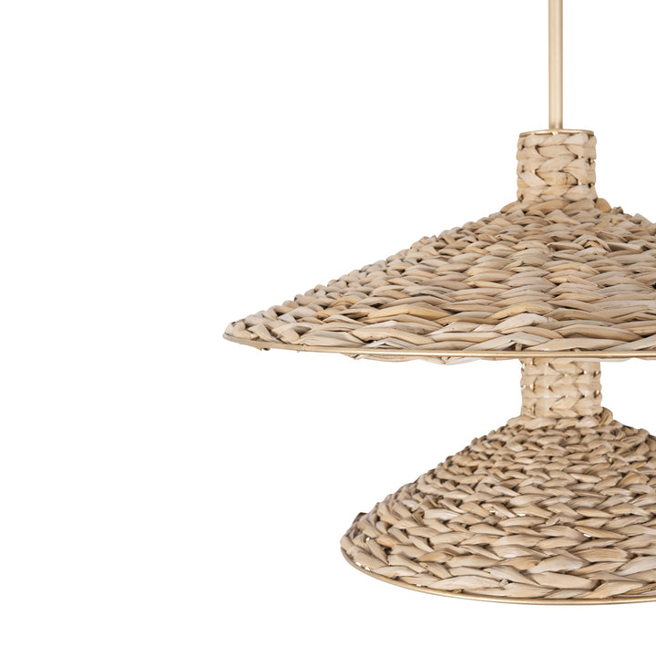 Hilton Head 502P09FGN 9-Light 2-Tier Pendant Light - French Gold/Natural Seagrass