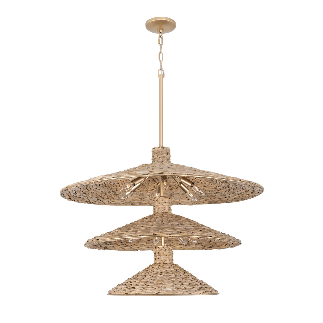 Hilton Head 502P15FGN 15-Light 3-Tier Pendant Light - French Gold/Natural Seagrass