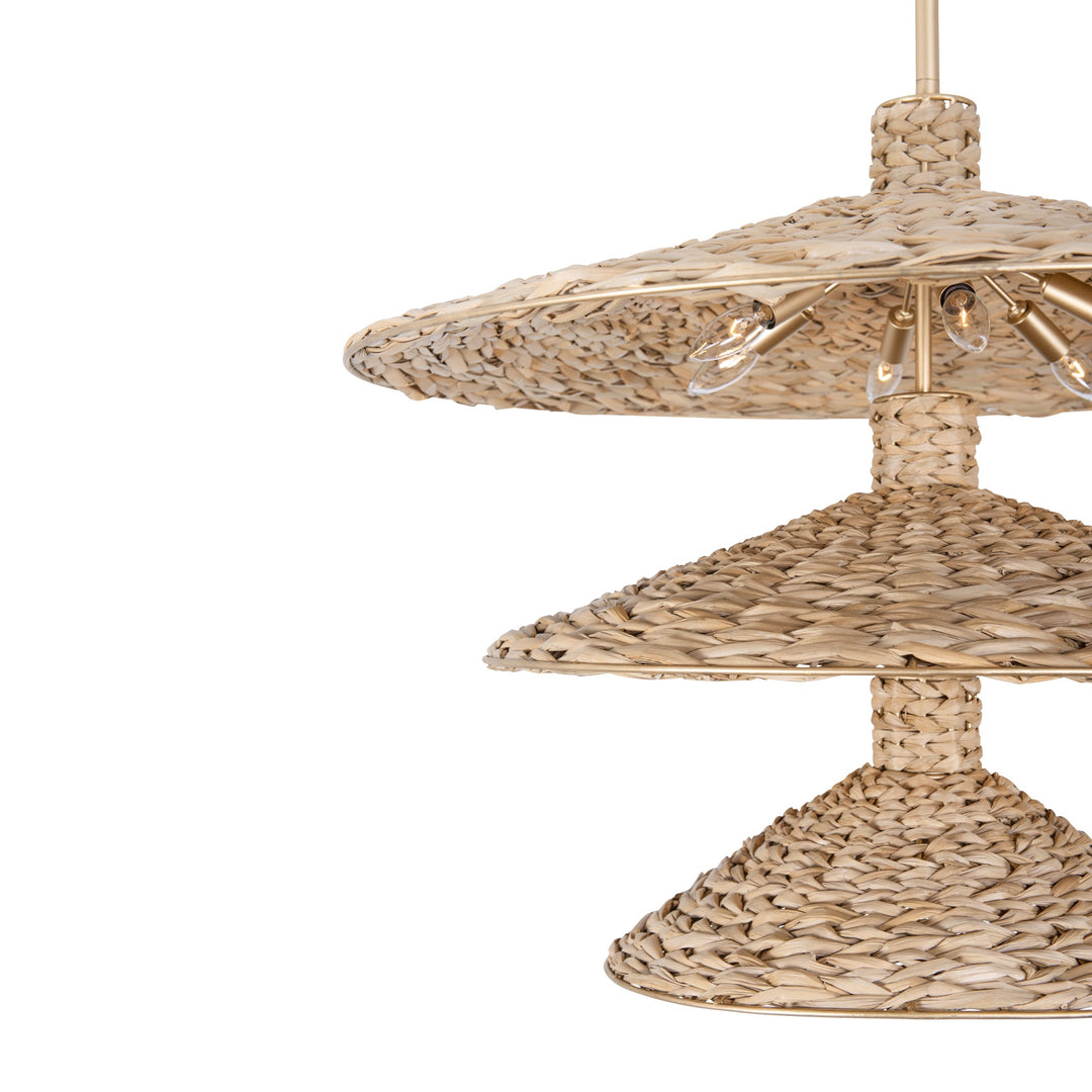 Hilton Head 502P15FGN 15-Light 3-Tier Pendant Light - French Gold/Natural Seagrass