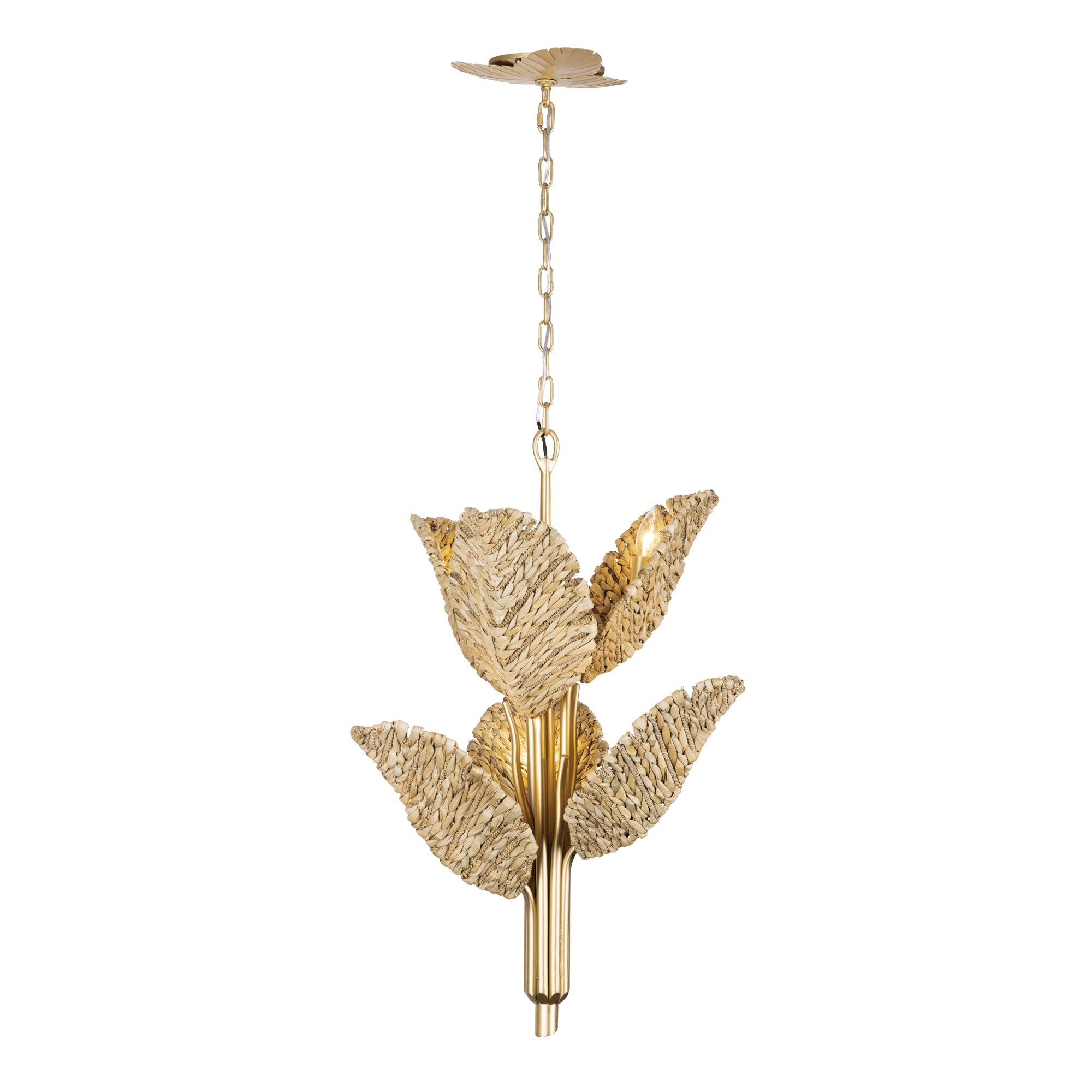 Banana Leaf 901C06FGN 6-Light Chandelier - French Gold/Natural Seagrass