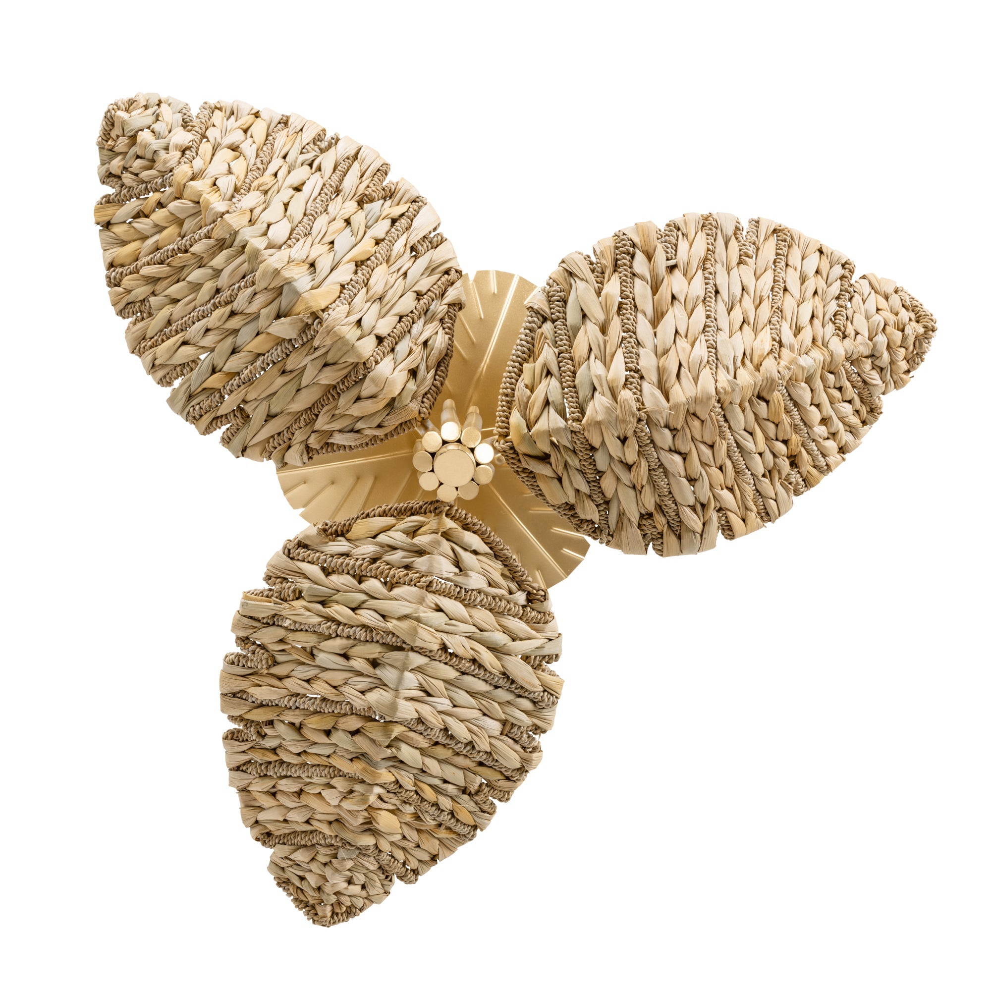 Banana Leaf 901S03FGN 3-Light Semi-Flush - French Gold/Natural Seagrass